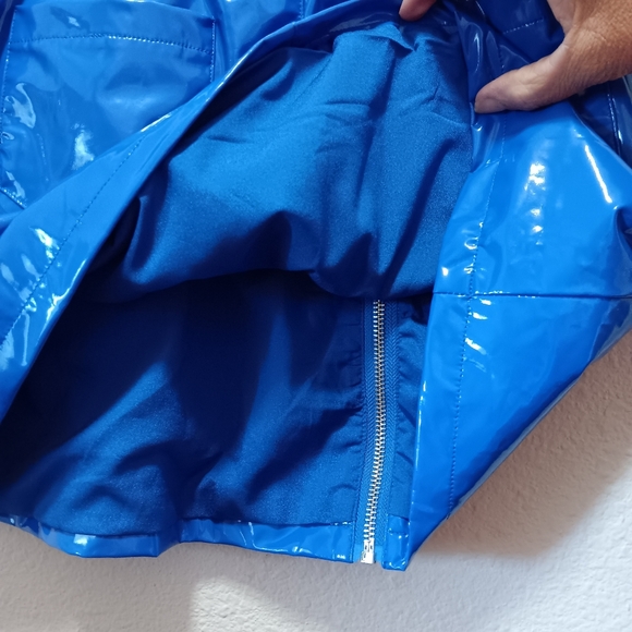 Mags & Pye Vinyl Mini Skirt Medium Stretchy Pockets Blue - Picture 10 of 10